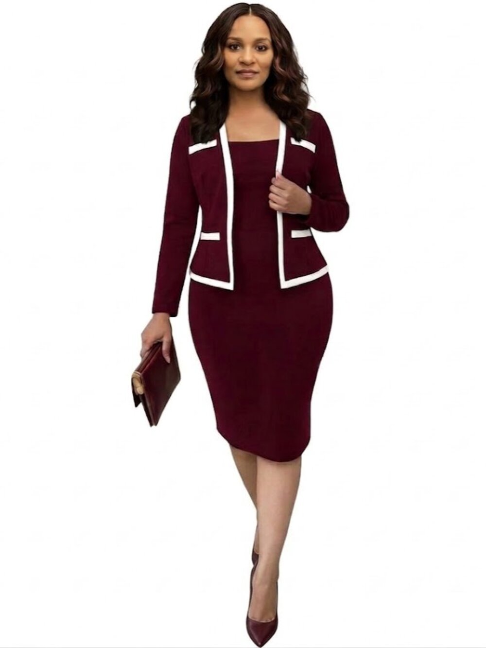 Burgundy Bodycon Stitching Dress